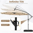 Tangkula 10ft Solar LED Patio Umbrella with Base, Offset Cantilever Outdoor Umbrella with 32 LED Lights, Infinite Tilt, 360 Degree Rotation, Crank Handle for Pool Deck Garden Backyard (Beige) - Image 5