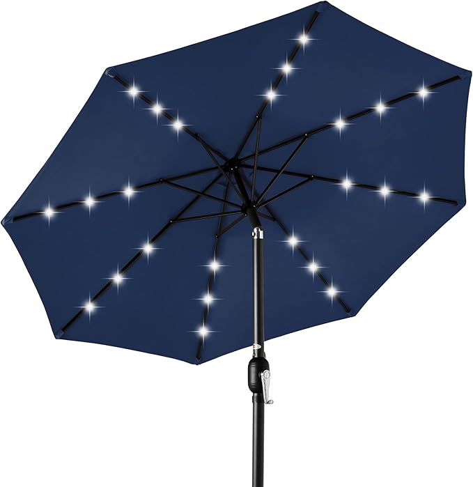 Best Choice Products 10ft Solar Polyester LED Lighted Patio Umbrella w/Tilt Adjustment and UV-Resistant Fabric by BestChoiceProducts
