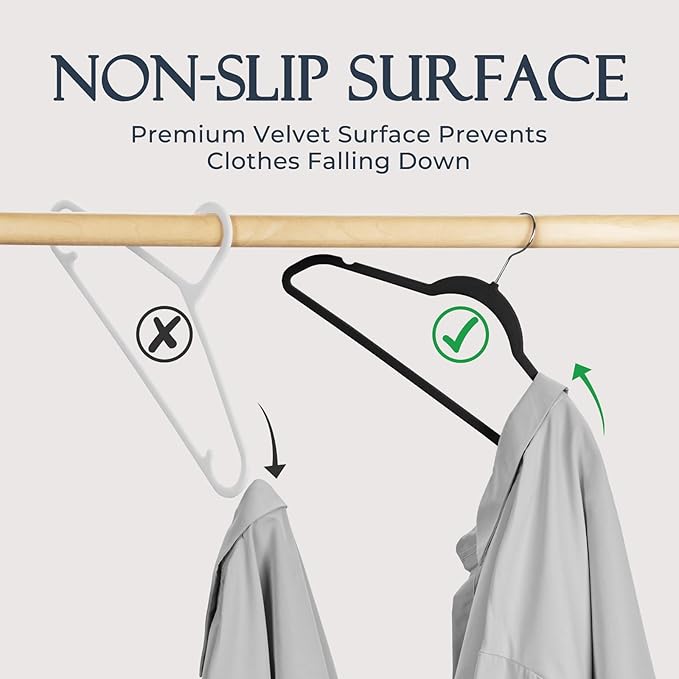 HOUSE DAY Premium Velvet Hangers, Non-Slip Thin Flocked Felt Hangers, Sturdy - Image 2