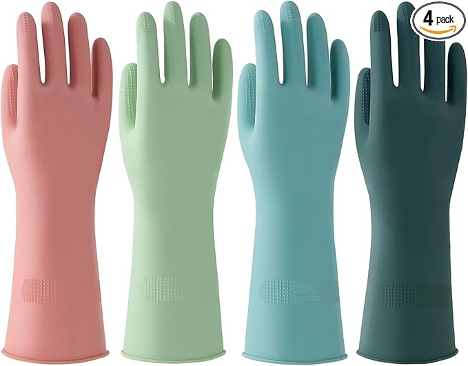 Bamllum 4 Pairs Dishwashing Gloves – Reusable Rubber Cleaning Gloves by Bamllum