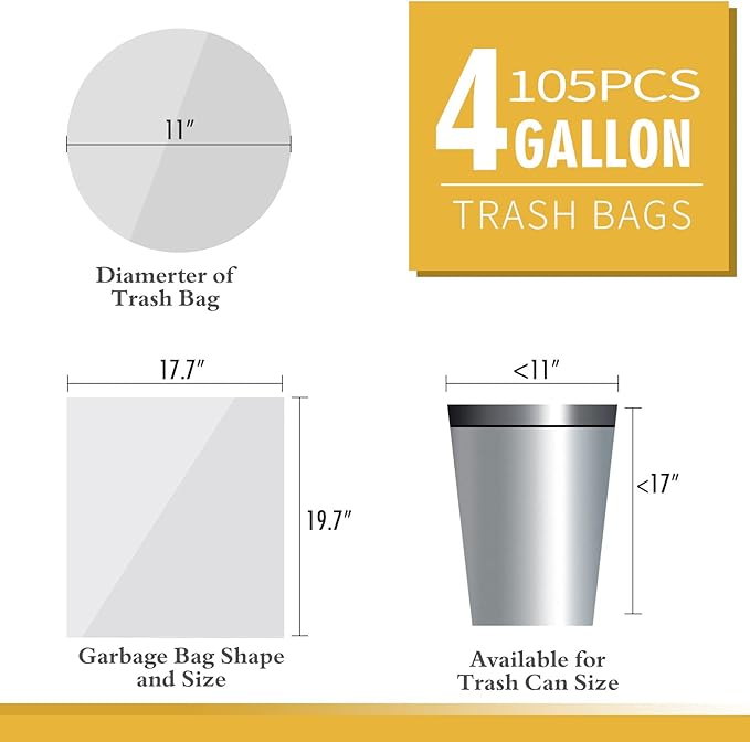 105 Count Small Trash Bags, 4 Gallon Garbage Can Liners - Image 2