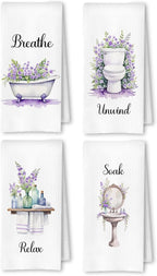Farmhouse Purple Botanical Bathroom Hand Towels, Relax Breathe Soak Unwind by Unknown