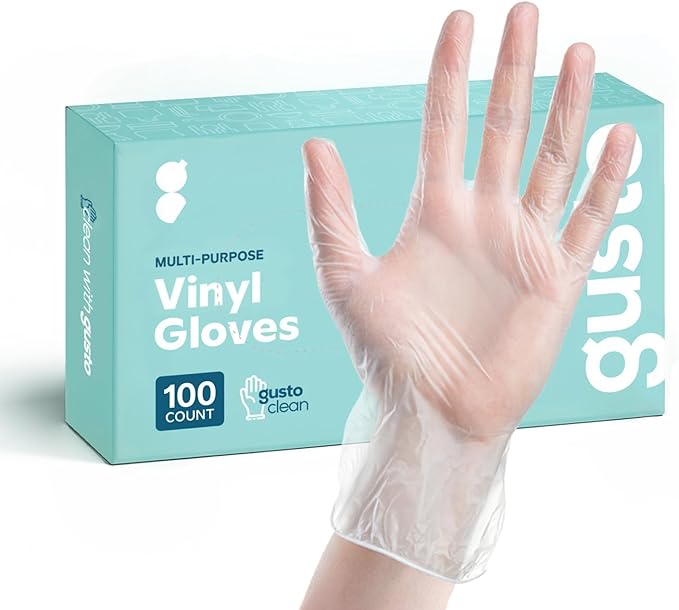 GUSTO Disposable Vinyl Gloves – Clear, Latex-Free, Powder-Free, BPA-Free – Safe by GUSTO