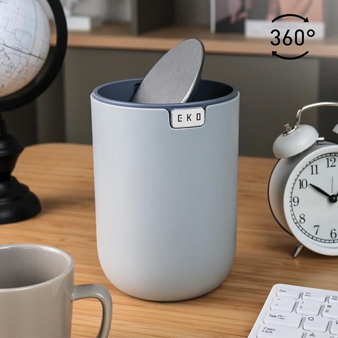 EKO Mini Desk Trash Can with Swing-Top Lid 0.4 Gallon Small Table Round - Image 5