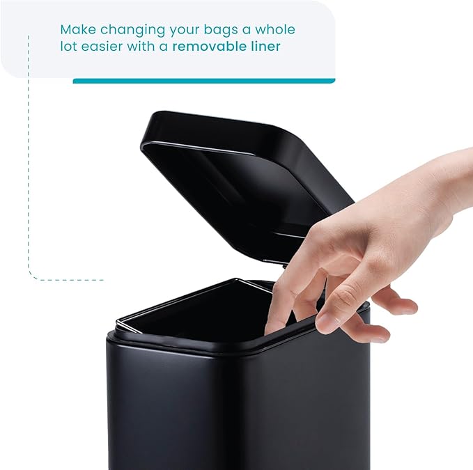 Home Zone Living 2-Pack 1.3 Gallon Small Black Bathroom Trash Can - Image 5