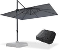 PURPLE LEAF 10' X 13' Patio Umbrella with Base Outdoor Cantilever Rectangle Offset Umbrella with 360-degree Rotation for Garden Deck Pool Patio Light Grey by PURPLELEAF