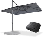 PURPLE LEAF 10' X 13' Patio Umbrella with Base Outdoor Cantilever Rectangle Offset Umbrella with 360-degree Rotation for Garden Deck Pool Patio Light Grey by PURPLELEAF