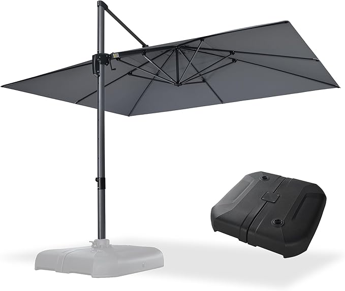 PURPLE LEAF 10' X 13' Patio Umbrella with Base Outdoor Cantilever Rectangle Offset Umbrella with 360-degree Rotation for Garden Deck Pool Patio Light Grey by PURPLELEAF