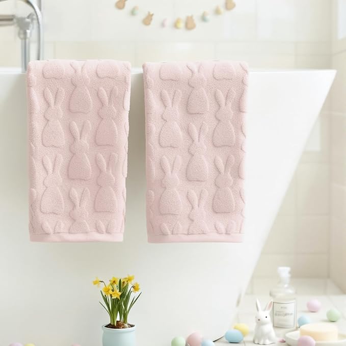 Artoid Mode 4 Pcs Pink 3D Rabbit Jacquard Easter Hand Towels - Image 3