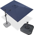 PURPLE LEAF 9' X 11.5' Cantilever Outdoor Rectangle Umbrella Patio Umbrella with Base Offset Umbrella with 360-degree Rotation for Garden Pool Deck Patio Navy Blue by PURPLELEAF
