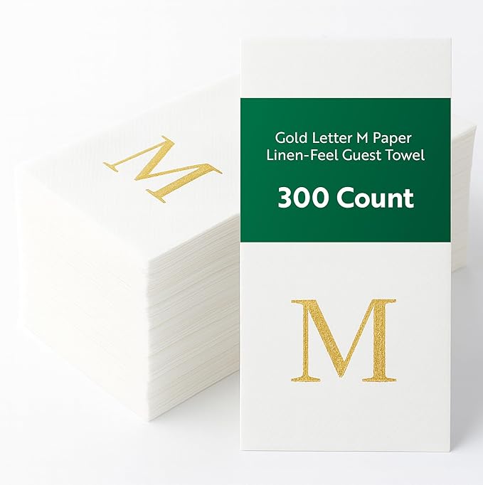 Restaurantware Napkins Pack of 300 Gold Letter M Linen-Feel Paper Disposable by Restaurantware