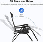 Nazhura Set of 2 Relaxing Recliners Patio Chairs Adjustable Steel Mesh Zero Gravity Lounge Chair Beach Chairs with Pillow and Cup Holder Black - Image 4