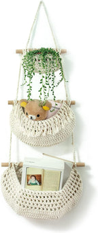 Hanging Fruit Basket, 3 Tier Over The Door Organizer, Handmade Woven Cotton by horpait