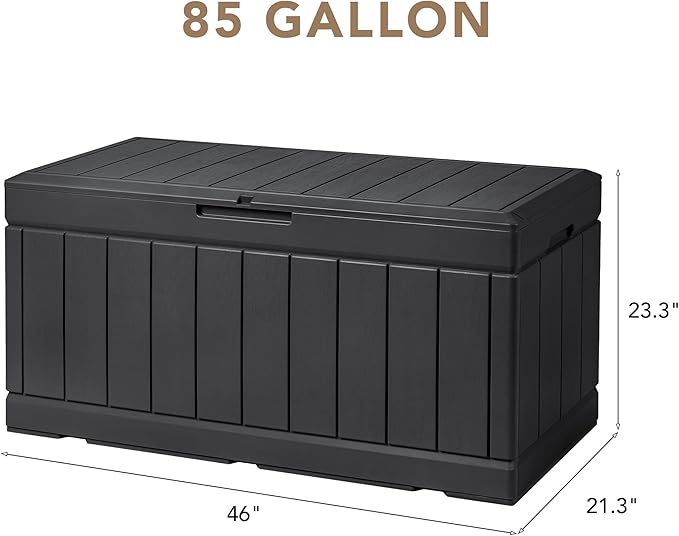 Devoko 85 Gallon Deck Box Lockable Resin Outdoor Storage Box waterproof Outdoor Container for Patio Furniture Cushions, Pillow (Black) - Image 7
