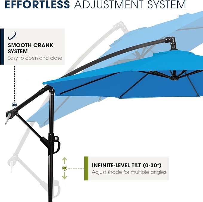 wikiwiki 10ft Patio Umbrella with Base Included, Outdoor Offset Cantilever Umbrella with Sandbag Base for Backyard, Garden and Pool, Easy to Tilt and Crank, Royal Blue - Image 5