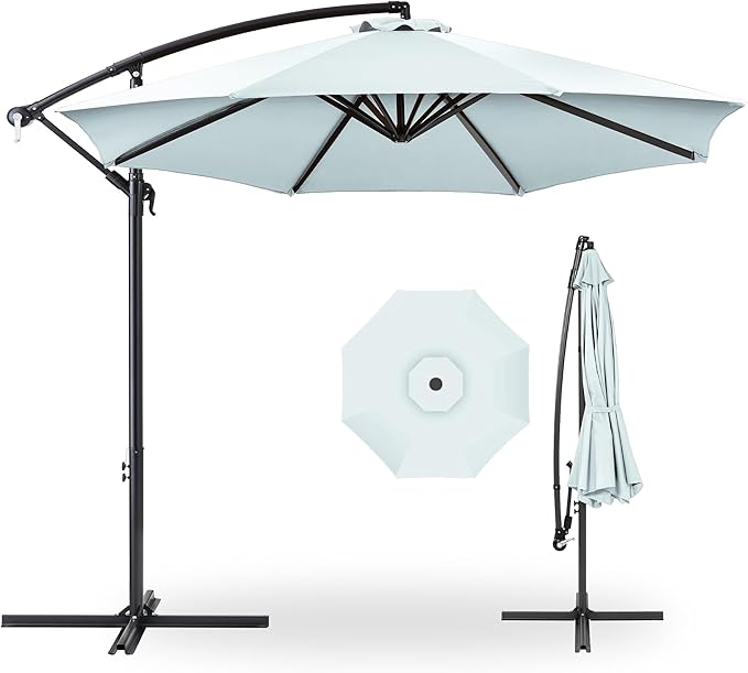 Best Choice Products 10ft Offset Cantilever Hanging Market Patio Umbrella, 8 Sturdy Ribs, Easy Adjustment - Baby Blue by BestChoiceProducts