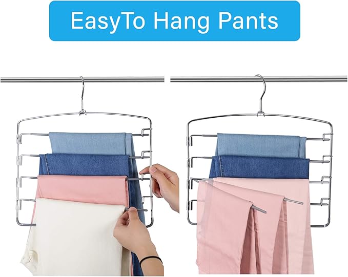 FeeraHozer Pants Hangers Space Saving 3 Pack No Slip 5 Layers Multi Functional - Image 4