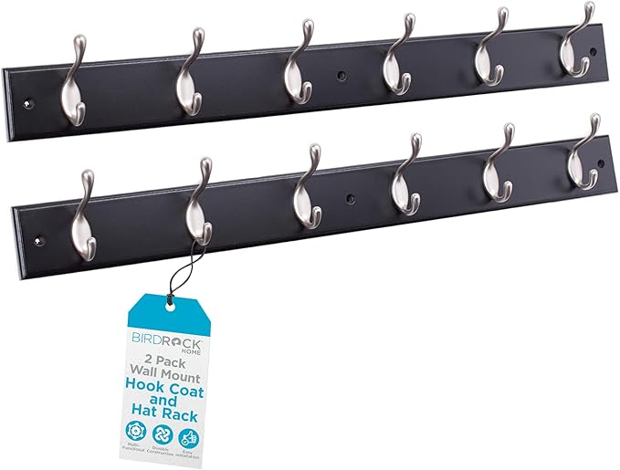BIRDROCK HOME Oval Hook Coat and Hat Rack | 6 Hooks | 2 Pack | Wall Mount | by BIRDROCKHOME