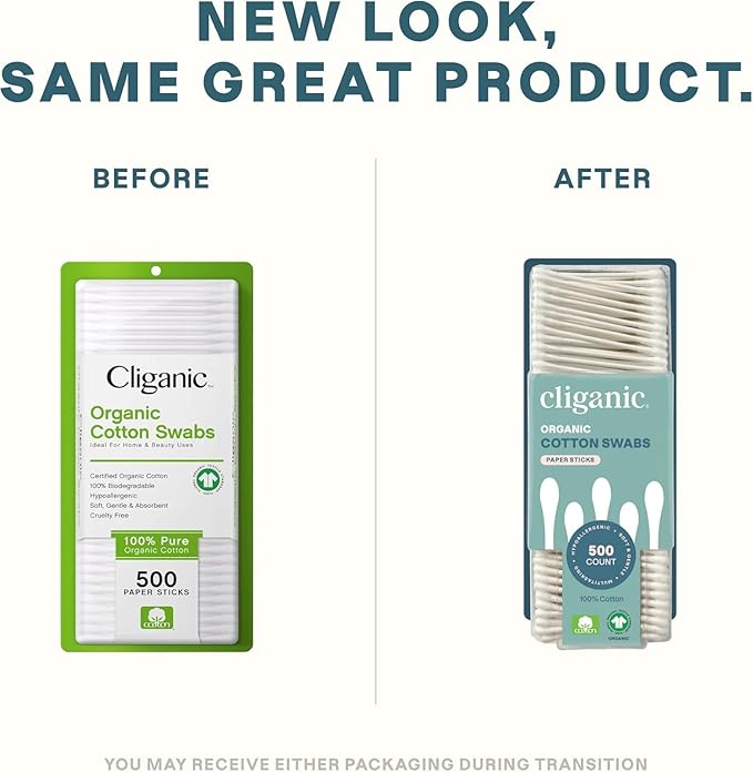 Cliganic Organic Cotton Swabs, Chlorine-Free Hypoallergenic, Gentle & Absorbent - Image 2