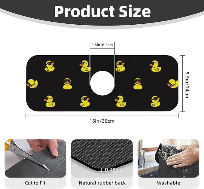 Duck Ducky Sunglasses Yellow Kitchen Sink Splash Guard Faucet Mat Super - Image 2