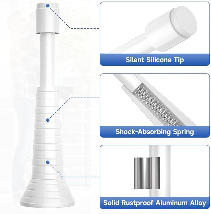 6Pcs White Spring Door Stops, Screw in & Adhesive Door Stopper - Image 2