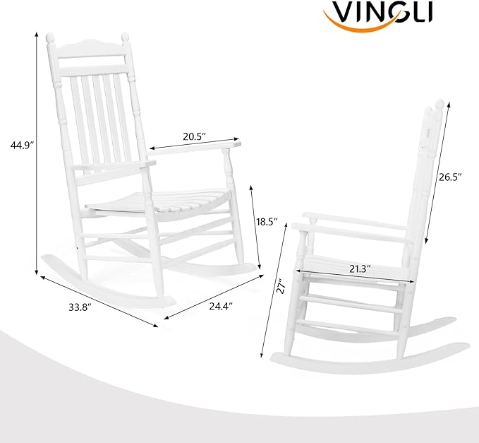 VINGLI Wooden Rocking Chair, Outdoor Chair with 450 lbs Support (White, 1PC) - Image 3