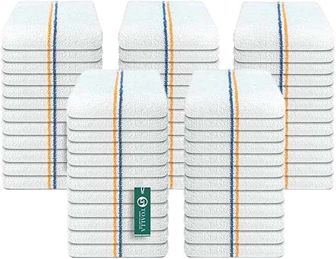 Bar Mop Blue & Gold Stripe 10 lbs 16x19 Pack of 60, 100% Cotton Double Stitched by TOALLA