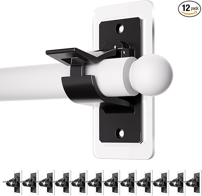 Antimbee 12-Pack Self Adhesive Rod Brackets, No Drill Needed Curtain Rod Holders by Antimbee