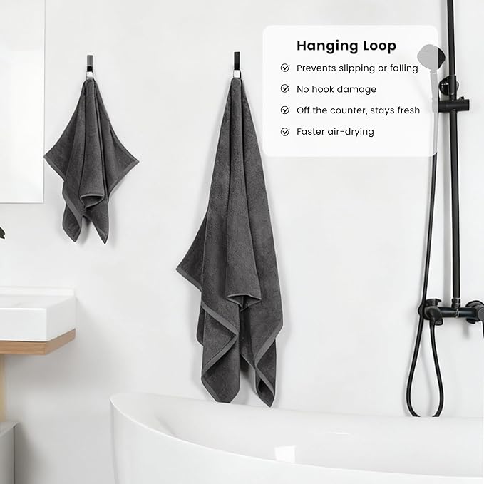 SEMAXE Bathroom Towel Set, 8-Piece Gray Cotton Towels - Image 4