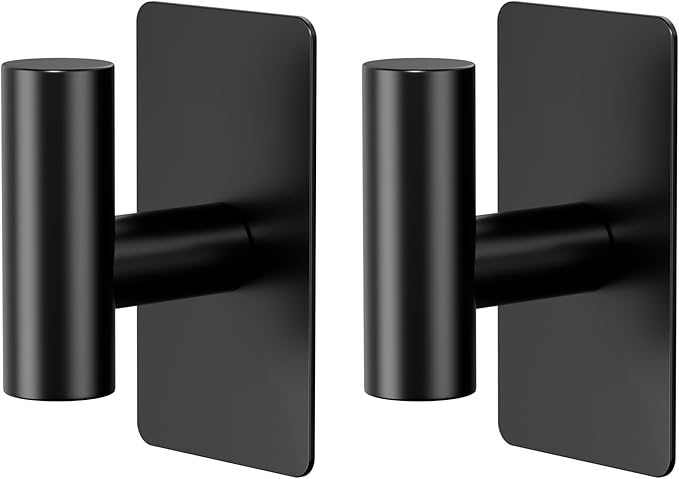Towel Hooks for Bathrooms – 2 Pack, Matte Black Finish, T-Shaped Stainless - Image 8