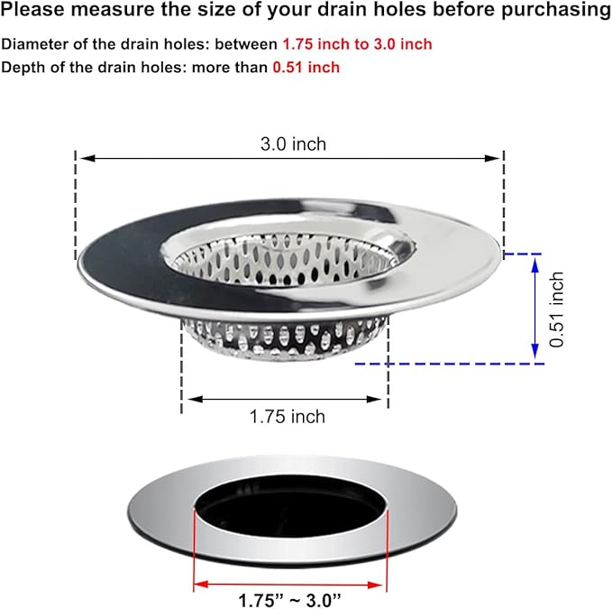 2PCS Bathtub Drain Strainers, Shower Drain Hair Catcher, Stainless Steel Drain - Image 2