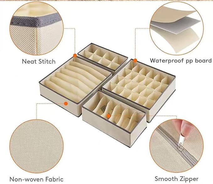 4 Piece Drawer Organiser, Collapsible Non-Woven Sorting Box, Closet Divider - Image 4
