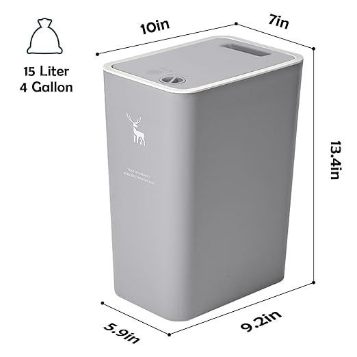 XPIY Trash Can with Lid, 2 Pack 4 Gallons/15 Liters Garbage Can with Press Top - Image 3