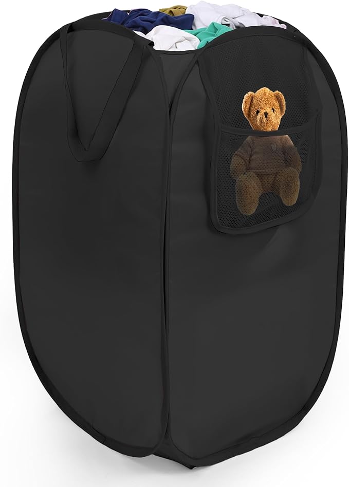 Pop Up Laundry Hamper with Side Pockets, Foldable Laundry Basket Reinforced by BATTOO