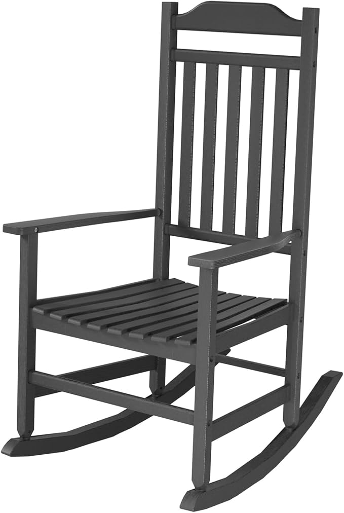 Patio Rocking Chair Outdoor Set of 1,Weather Resistant Poly Resin Oversized Porch Rocker,Indoor Outdoor Use(1, Black) by GYMHILL