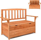 Outvita Outdoor Wood Storage Bench, Wooden Large Deck Box with Seating & Armrest, Waterproof Patio Organizer Loveseat for Garden Porch Deck Backyard Poolside, Natural by Outvita