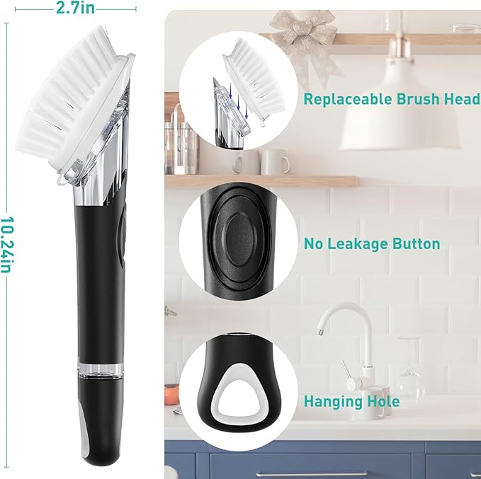 2 Pack Soap Dispensing Dish Brush, Dish Scrub Brush - Image 2