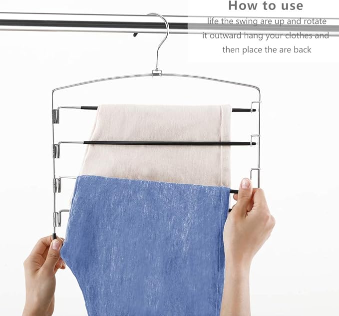 FeeraHozer Pants Hangers Non Slip 6 Pack Space Saving Hangers Multi-Layer Swing - Image 4