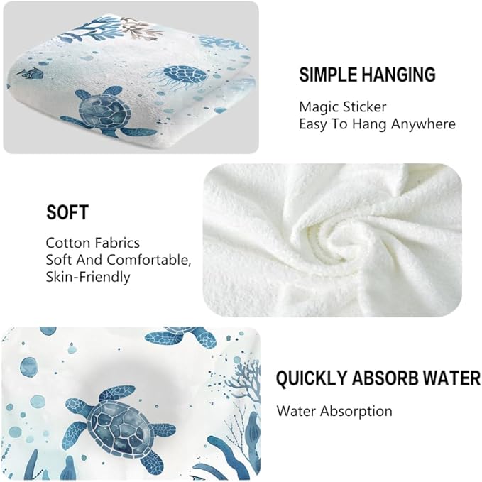 Sea Turtle Hand Towels Set of 2 Breathable Ocean Beach Hand Towels Marine Life - Image 3