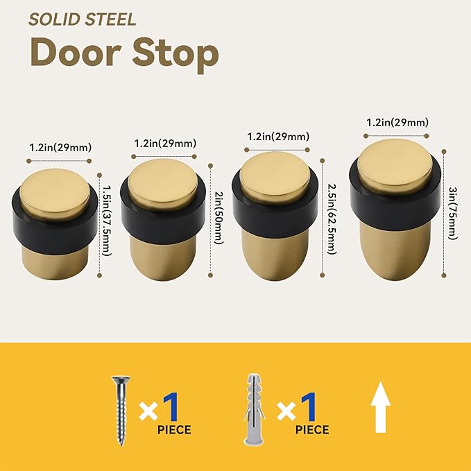 KHTUMEWARE 4 Pack 2 in Floor Door Stopper, Satin Brass Door Stop, Wall - Image 4
