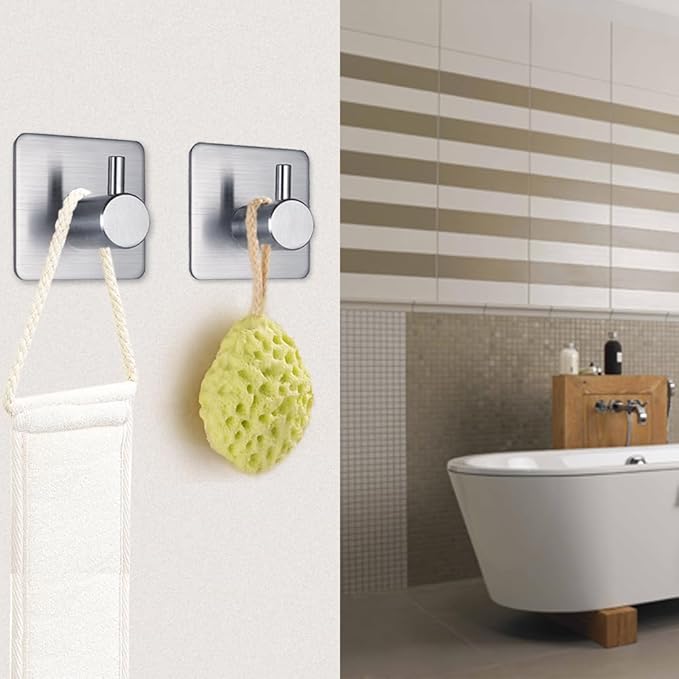 Adhesive Towel Hooks Heavy Duty Wall Hooks Waterproof Stainless Steel Hanger - Image 3
