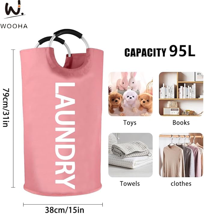 WOOHA 95L Large laundry basket, Collapsible laundry hamper, Tall Clothes - Image 7