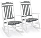 VINGLI Wooden Rocking Chair, Outdoor Chair with 450 lbs Support, Relaxing Rocker with Solid Wood High Back Seat Reclining Seat for Deck, Garden, Backyard, Porch (White & Grey, 2PCS) by VINGLI