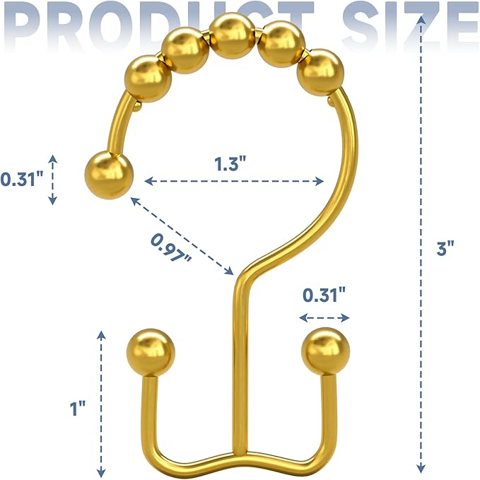 Titanker Shower Curtain Hooks Rings Gold, Metal Double Glide Shower Hooks Rings - Image 6