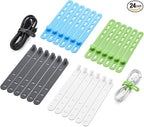 24 Pcs Silicone Cable Ties, Wire Cord Organizer, Cord Ties Reusable Cable by Unknown