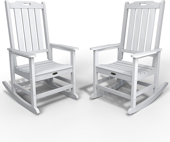 Oversized Rocking Chair Set of 2, Outdoor Rocking Chair for Adults, All Weather Resistant Porch Rocker for Lawn Garden, White by THOEOE