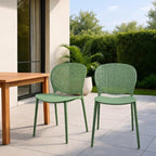 2xhome Set of 2 Patio Dining Chairs | Modern Stackable Outdoor Pool Side Chair | Weather Resistant Plastic for Yard, Porch, Balcony, Kitchen, Green - Image 2