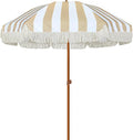 AMMSUN 7ft Patio Umbrella with Fringe Outdoor Tassel Umbrella UPF50+ Premium Steel Pole and Ribs Push Button Tilt, Stripe Beige by AMMSUN