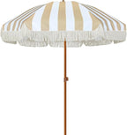 AMMSUN 7ft Patio Umbrella with Fringe Outdoor Tassel Umbrella UPF50+ Premium Steel Pole and Ribs Push Button Tilt, Stripe Beige by AMMSUN