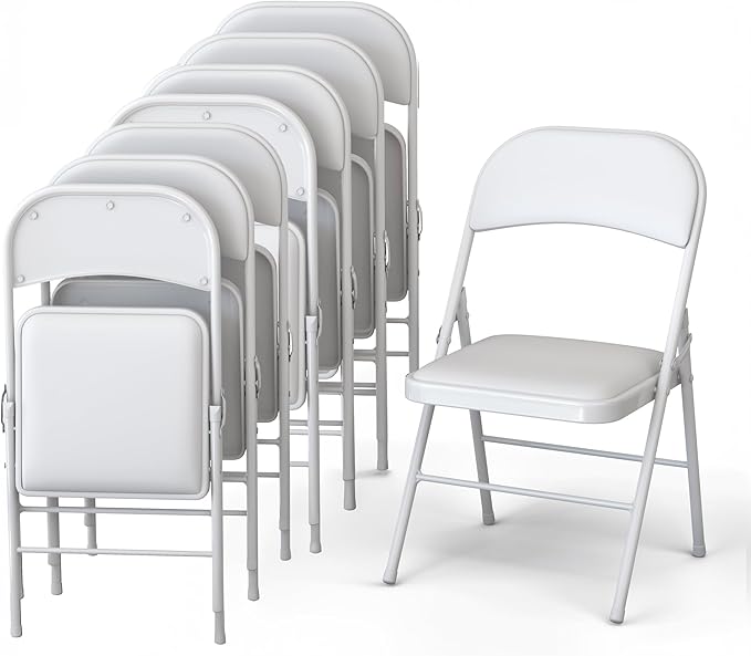 8 Pack Leather Chair | Foldable & Stackable | 350 lbs Capacity Steel Frame Seats for Indoor or Outdoor | Commercial Use Events Wedding Party Events Bulk Picnic Kitchen Dining - White by OurModernSpace